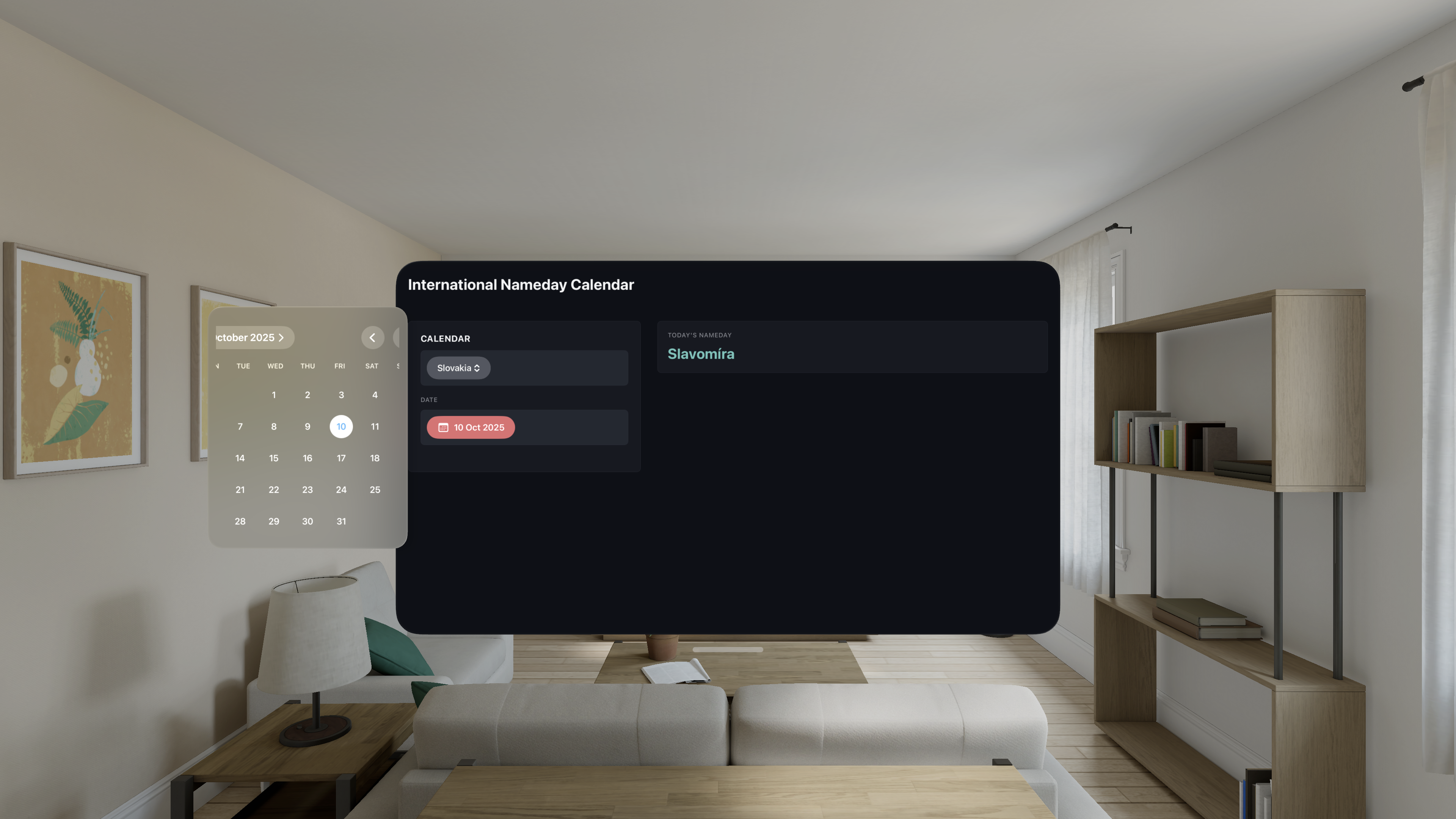 Vision Pro screenshot — calendar focus